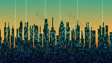 城市在线。 抽象未来数字城市，云连接，高科技背景，无缝环路