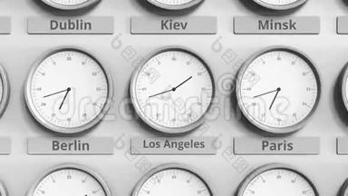 在世界时区内显示美国洛杉矶时间。 3D动动画