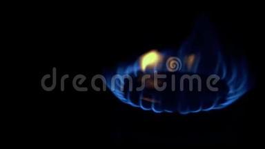 燃烧气体蓝火.. 厨房煤气灶。