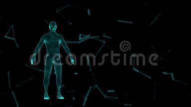 背景与动画的抽象界面。 人体，头部，手部，人体解剖.. 虚拟3D人类化身
