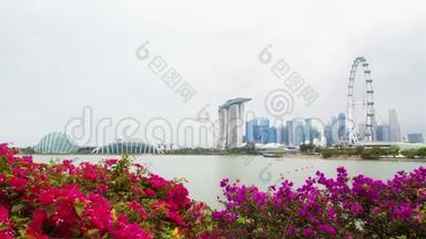 新加坡的城市景色，花<strong>云</strong>密布，时间流逝