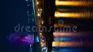 夜游游乐园附近的摩天轮，东京时间间隔垂直射击