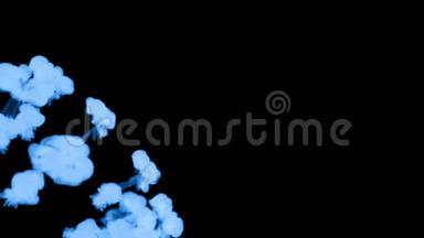 蓝色辉光墨水溶于水的三维渲染，模拟墨水注入，VFX效果与Luma哑光。 黑色的蓝色6
