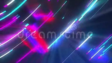 霓虹灯的构图有明亮的形状，如霓虹灯隧道是在黑暗的空间，3d渲染计算机生成的背景