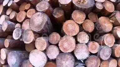 松木伐木，堆叠特写的炉子木材，木制品工业