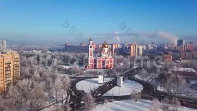 奥丁索沃，俄罗斯。 空中冬季城市景观