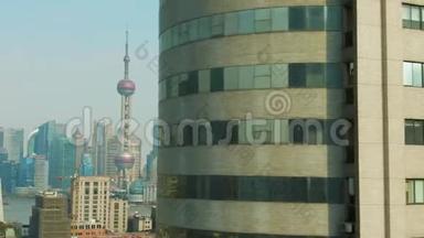 上海城。 黄埔区和陆家嘴区。 晴空<strong>万里</strong>。 中国。 鸟瞰图