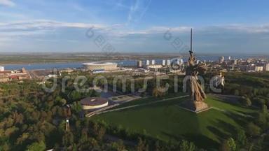 俄罗斯伏尔加格勒的Mamaev Kurgan。 空中景观