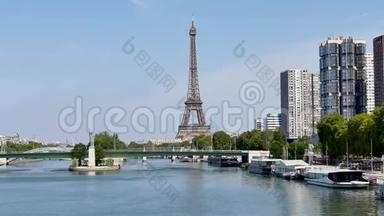巴黎西部的景色。 自由<strong>女神</strong>像和埃菲尔铁塔。 博格雷纳区。