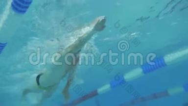 水下景观游泳运动员游泳训练慢动作自由泳爬行