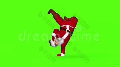 穿着红色西装的圣诞老人正在跳舞。 3d在绿色屏幕上渲染