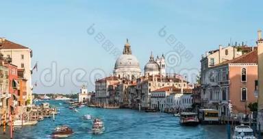 欧洲。 威尼斯。 意大利。 4K的Basilica和大运河时代景观