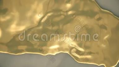俯视<strong>动画</strong>描绘液体黄金<strong>滚动</strong>到岸上。