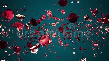 红宝石红色液态金属水滴随机扩散空间数字动画背景新品质自然运动
