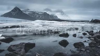 4K时间推移电影视频电影Fjallsarlon附近的Jokulsarlon冰川泻湖冰川。