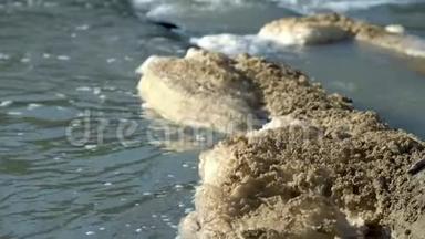 河面褐色泡沫，造成水体污染.. 废物<strong>融入</strong>河流..