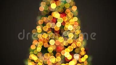 散焦<strong>圣诞</strong>树灯闪烁在循环3d<strong>动画</strong>。 <strong>圣诞</strong>快乐，新年快乐