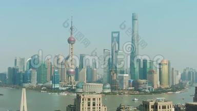 上海城。 黄浦和<strong>陆家嘴</strong>城市景观在晴天。 中国。 鸟瞰图