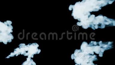 三维动画美丽的<strong>烟雾</strong>在黑色背景上的视觉效果与<strong>烟雾</strong>。 V24
