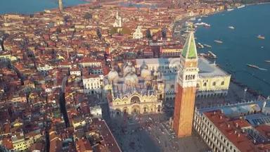 威尼斯全景地标、<strong>圣马可</strong>广场或<strong>圣马可</strong>广场、坎帕尼莱和杜卡莱的鸟瞰图或