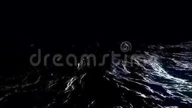 夜间海浪动画。 海洋或海洋上的世界景观。 海面，在一个漆黑的夜晚中波涛汹涌.. 无缝环路