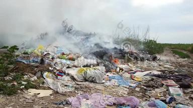 在垃圾场开火。 焚烧垃圾，生态面临危险