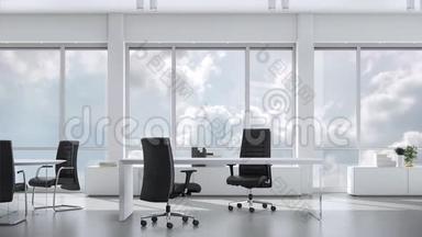 在多云的天空中，从窗口看到斯基斯克利夫的商务办公室。 背景板，色度键<strong>视频背景</strong>..