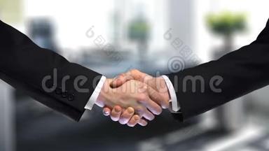 公司背景、伙伴关系信任、尊重标志的商务握手