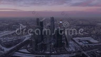日落夜光莫斯科市交通环路空中