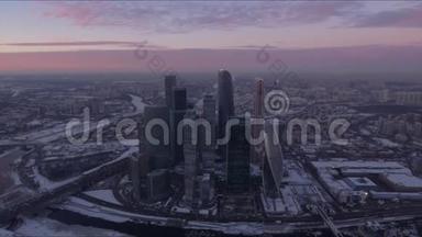 日落夜光莫斯科市交通环路空中