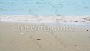 <strong>海潮</strong>一种热带海滩，海浪拍打在沙滩上。 暑假。 录像片段