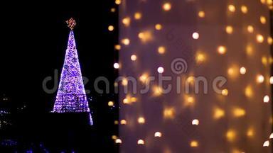城市中心广场上装饰着华丽的花环圣诞树