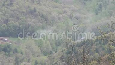 乔治亚，伍迪盖普，把树上的烟雾放大到山谷的开阔视野