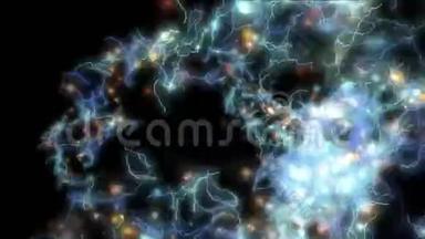 功率能量闪电烟花，恒星火粒子，微生物孢子背景。
