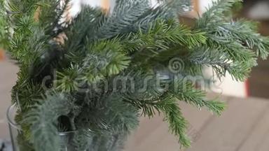 圣诞云杉树枝图片。简单的圣诞装饰。