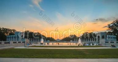 华盛顿纪念碑景观，二战纪念水泉夏季