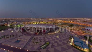 多哈，<strong>卡塔尔</strong>从建筑物上方看<strong>城市</strong>，时间推移，体育场街道，中东