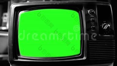 老式TV绿色屏幕。 80年代的美学。 黑白色调。 放大。