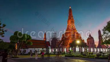 著名的瓦、阿、曼谷、寺庙、广场、全景图、4k时间间隔、泰国