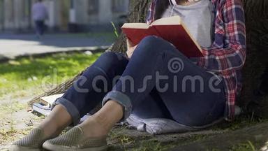 女士在公园里读浪漫小说，担心书英雄，<strong>畅销</strong>书