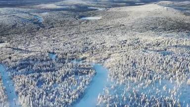 滑雪场全景。 录像。 森林山区滑雪场美丽的冬季景观.. 室外