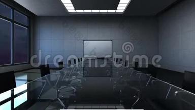 会议室，头脑风暴，<strong>前方</strong>移动摄像头，<strong>前方</strong>白板呈现.. 晚上的时间。 3D.