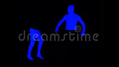 紫外线下半身和上半身-腿和躯干哑剧相互作用。 腿是踢反弹的身体。 单色-
