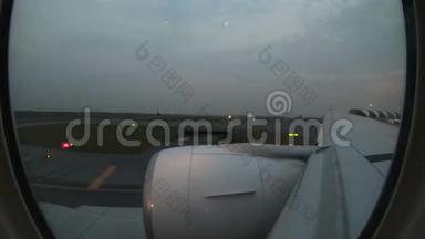 4K时差照明商用飞机窗，在Suvarnabhumi机场起飞