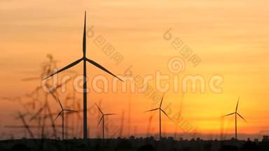 风力发电机组日落生态能源概念的剪影&风力发电机组替代清洁动力技术