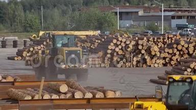 锯木厂的工作过程，木材加工厂的重型机械，工厂的工作过程