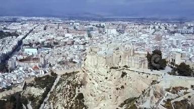 雅典卫城古堡在希腊，鸟瞰。 库存。 阿瑞尔从山上俯瞰雅典卫城