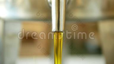 菜籽菜籽油有机品质生物，倒入一个钢桶，用于冷和油炸食品，灌装