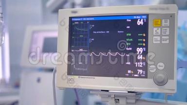 手术中的医疗器械心电监护显示患者的参数-心跳、血压.