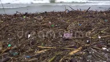 污染的海洋。 海滩上的垃圾使海滩没有吸引力。